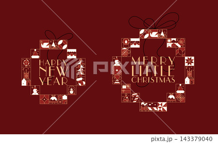 Art deco Christmas labels with lettering red 143379040