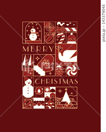 Art deco poster merry christmas red 143379048