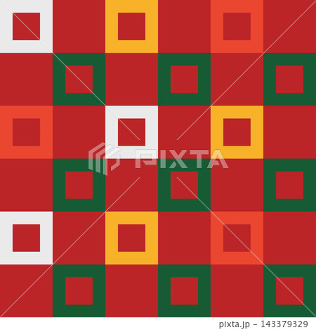 Seamless check grid linear pattern in festive Xmas and New Year colors. Square, block, tile, and quadrant shapes in Memphis style. Geometric vector holiday background with modern, cheerful aesthetics Seamless check grid linear pattern in festive Xmas and New Year colors. Square, block, tile, and quadrant shapes in Memphis style. Geometric vector holiday background with modern, cheerful aesthetics 143379329
