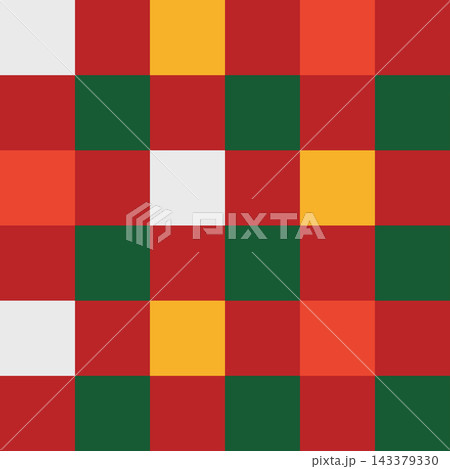 Vibrant seamless checkered grid pattern for Xmas, Christmas, and Happy New Year. Squares in festive colors create a geometric vector design. Ideal for holiday themed wallpapers and background 143379330