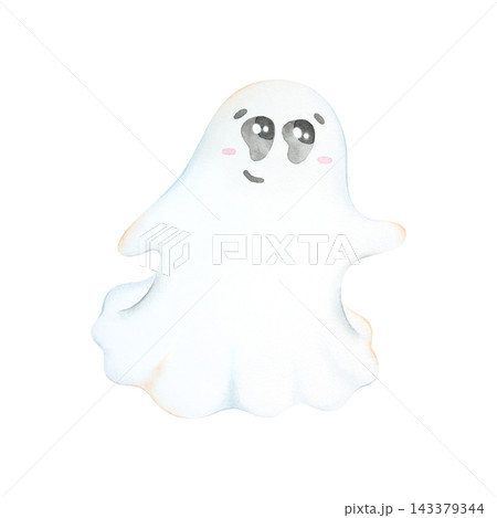 A cute, friendly ghost with big eyes and a smile looking upwards. A white sheet costume for a Halloween party. A spooky yet festive spirit character. A cartoon-style child character for design A cute, friendly ghost with big eyes and a smile looking upwards. A white sheet costume for a Halloween party. A spooky yet festive spirit character. A cartoon-style child character for design 143379344