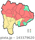山梨県地図 市町村カラー (筆タッチ) 和風 山梨県地図 市町村カラー (筆タッチ) 和風 143379620