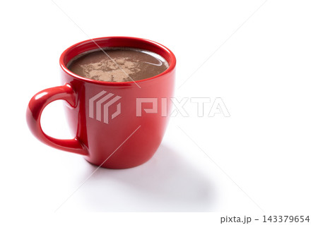 Hot chocolate in red ceramic mug Hot chocolate in red ceramic mug 143379654