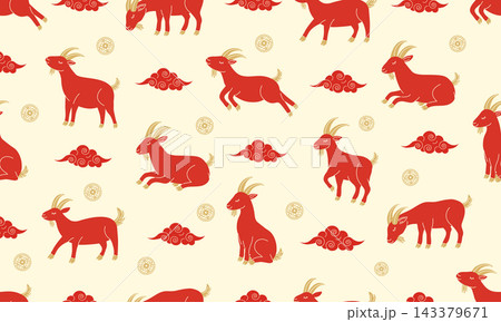 Chinese new year seamless pattern with red goats and clouds Chinese new year seamless pattern with red goats and clouds 143379671