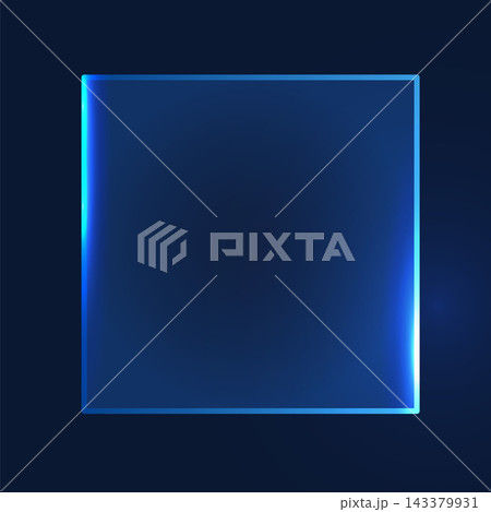 Glowing blue glass frame on dark background Glowing blue glass frame on dark background 143379931