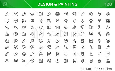 Design and Painting icon set. Editable line icons. Professional and modern outline icon collection vector illustration with artistic inspiration in a clean design. 143380166