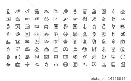 Museum and Tourism icon set. Editable line icons. Professional and modern outline icon collection vector illustration art gallery and exhibition hall in a sleek design. 143380184