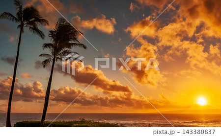 beautiful sunset on the beach and sea beautiful sunset on the beach and sea 143380837