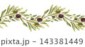 A seamless pattern featuring olive tree branches with fruits. A hand drawn watercolor illustration. Suitable for printing on tablecloth fabric and for packaging design. 143381449