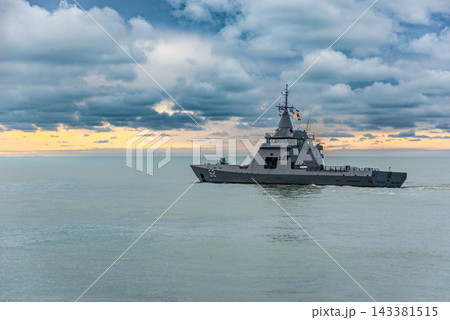 Argentine navy ocean patrol vessel ARA Piedrabuena P52 navigating at sea 143381515