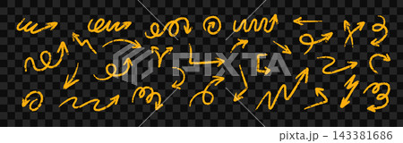 Arrow brush chalk set on blackboard. Doodle element with scribble. Hand drawn stroke with wax effect. Vector illustration Arrow brush chalk set on blackboard. Doodle element with scribble. Hand drawn stroke with wax effect. Vector illustration 143381686
