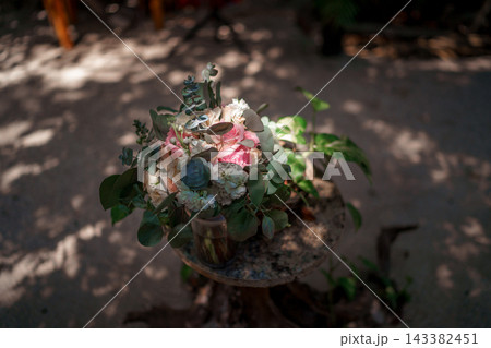 Wedding bouquet with roses and eucalyptus Wedding bouquet with roses and eucalyptus 143382451