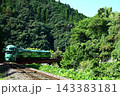山間を走る緑色列車 143383181
