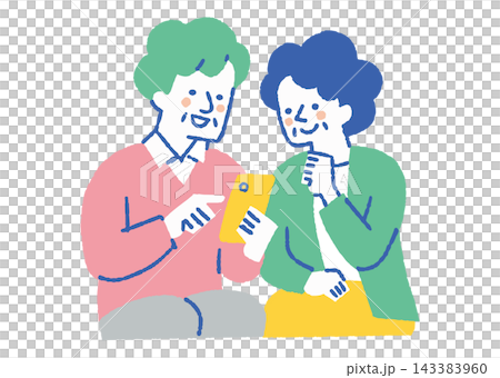 一對老年夫婦一起看智慧型手機_color 143383960