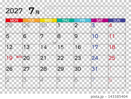 July 2027 Calendar (Monday Start) July 2027 Calendar (Monday Start) 143385404