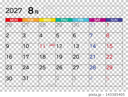 August 2027 Calendar (Monday Start) August 2027 Calendar (Monday Start) 143385405