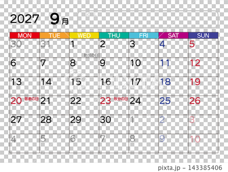 September 2027 Calendar (Monday Start) September 2027 Calendar (Monday Start) 143385406