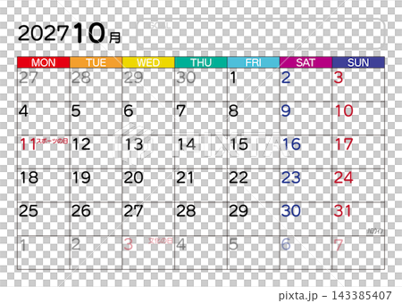 October 2027 Calendar (Monday Start) October 2027 Calendar (Monday Start) 143385407