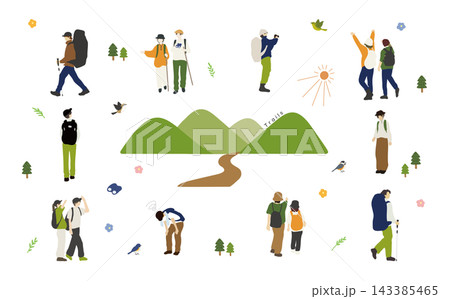 登山のイラストセット 登山のイラストセット 143385465