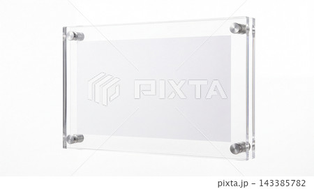 Clear acrylic wall sign holder frame with silver standoffs high end standoff transparent professional minimalist interior marketing advertisement corporate rectangular fastener hardware presentation Clear acrylic wall sign holder frame with silver standoffs high end standoff transparent professional minimalist interior marketing advertisement corporate rectangular fastener hardware presentation 143385782
