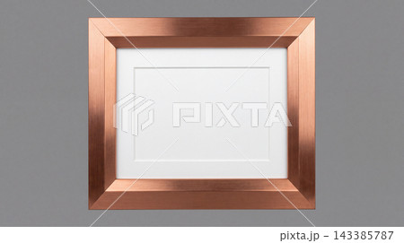 Empty picture frame with copper metallic finish and white matting metallic rectangle minimalist interior polished isolated background horizontal frameable showcase framework contemporary artistic 143385787
