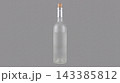 Clear glass bottle with cork stopper on a grey background container beverage transparent packaging minimalist background isolated decanting aesthetic bottlecap reusable recyclable resource bottling 143385812