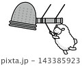 除夜の鐘を突くヒツジのイラスト、モノクロ 143385923