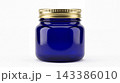 Empty cobalt blue glass jar with a metallic gold lid container metallic cosmetic packaging isolated background textured medicine skincare ointment minimalist transparent wellness 143386010