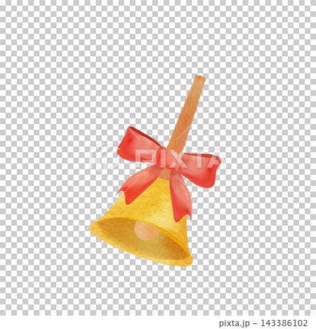 赤いリボンのついた、ミュージックベル、ハンドベルのイラスト1 ゴールド 赤いリボンのついた、ミュージックベル、ハンドベルのイラスト1 ゴールド 143386102