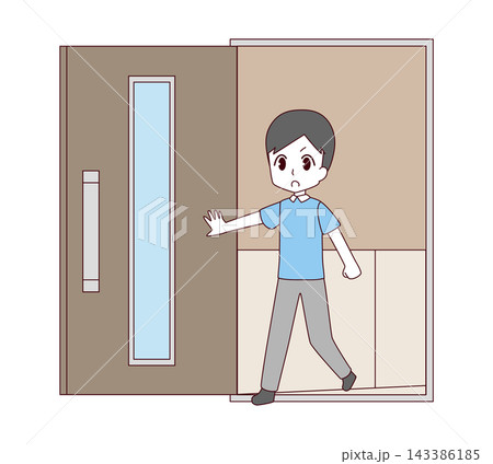 家の扉を開ける男性のイラスト 143386185
