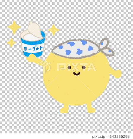 Cute beneficial bacteria holding hand-drawn yogurt (intestinal bacteria) 143386298