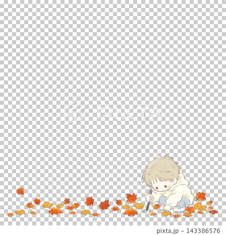 Autumn line art featuring toddlers playing with a stick, poking the ground among fallen leaves. Autumn line art featuring toddlers playing with a stick, poking the ground among fallen leaves. 143386576