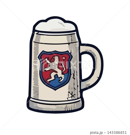 A vintage-style beer mug featuring a heraldic shield with a lion, symbolizing tradition and celebration. A vintage-style beer mug featuring a heraldic shield with a lion, symbolizing tradition and celebration. 143386851