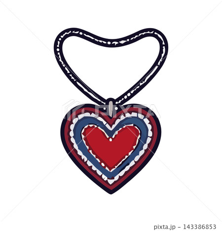A charming, hand-drawn illustration of a layered heart-shaped pendant necklace, perfect for expressing love and affection. 143386853