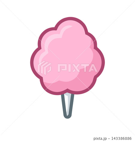 A vibrant pink cotton candy on a white stick, perfect for celebrations, fairs, and sweet cravings. 143386886