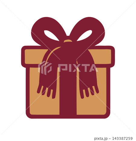 A simple, stylized illustration of a gift box tied with a festive ribbon and bow. Perfect for celebrations and surprises. 143387259