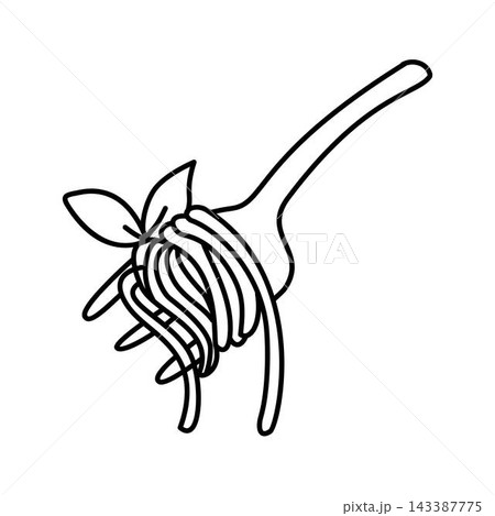 line art of spaghetti on fork 143387775