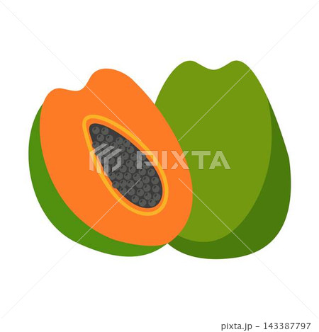 whole and sliced green papaya pawpaw tropical fruit food illustration whole and sliced green papaya pawpaw tropical fruit food illustration 143387797