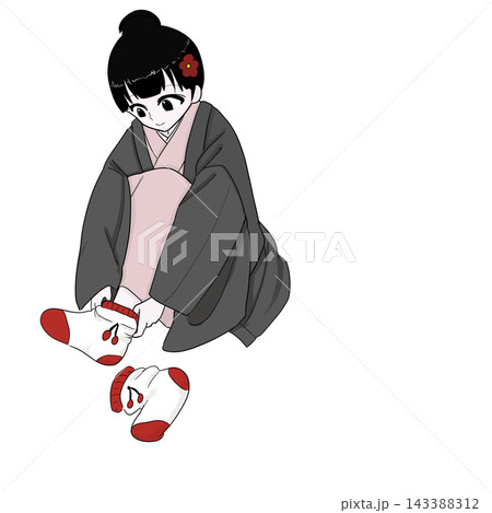 厚手の靴下を履く着物女性　冬の防寒対策 143388312