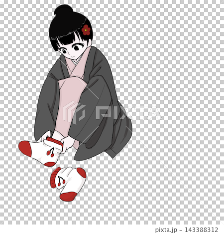 厚手の靴下を履く着物女性　冬の防寒対策 143388312