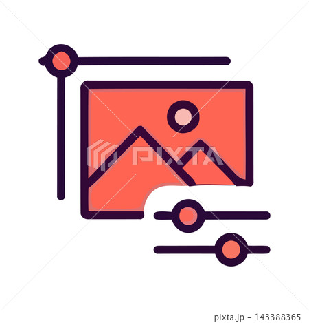 Icon symbolizing image editing, photo manipulation, graphic design, and creative adjustments with sliders. 143388365