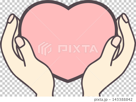 An illustration of a pink heart held in both hands. An illustration of a pink heart held in both hands. 143388842