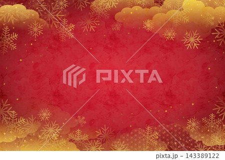 金色の雪の結晶と和柄を使った和風クリスマス背景 金色の雪の結晶と和柄を使った和風クリスマス背景 143389122