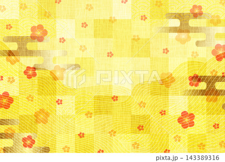 金色の和風梅の花模様の背景 143389316