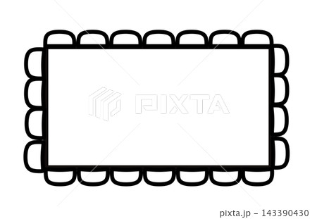 White rectangular frame with black scalloped decorative edge, empty center with copy space for text, blank vintage label or photo border design template.. 143390430