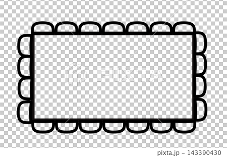 White rectangular frame with black scalloped decorative edge, empty center with copy space for text, blank vintage label or photo border design template.. 143390430