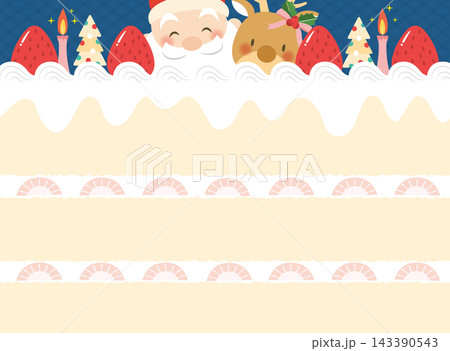 サンタクロースとトナカイとクリスマスケーキの断面のフレーム サンタクロースとトナカイとクリスマスケーキの断面のフレーム 143390543