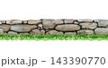 Stone wall seamless border with grass isolated on white. Hand painted watercolor landscape element for game assets, garden design, map making, outdoor branding and rustic projects 143390770