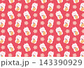 かわいい招き猫と梅の花のシームレスパターン かわいい招き猫と梅の花のシームレスパターン 143390929