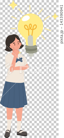 Schoolgirl With Bright Idea Light Bulb Learning Knowledge and Problem Solving Concept 143390941